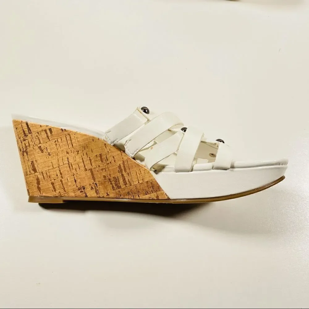 New Nine & co White / Silver Cork Wedge Sandals